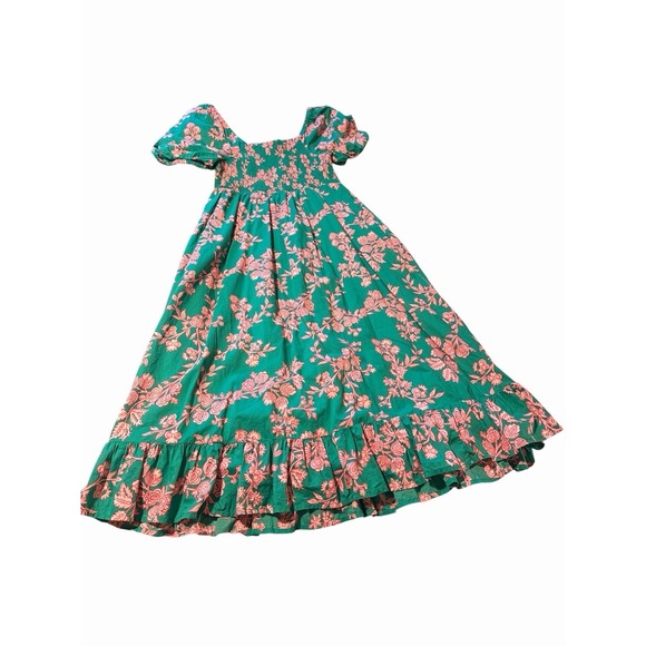 J. Crew Floral Smocked Midi Dress Green & Pink Puff Sleeve Cottagecore Boho - Picture 8 of 8